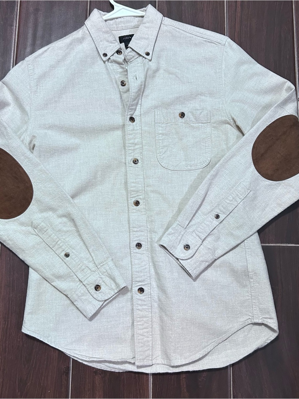 J. Crew Chamois Button Down Shirt Mens S Leather Elbow Patches Heritage Preppy